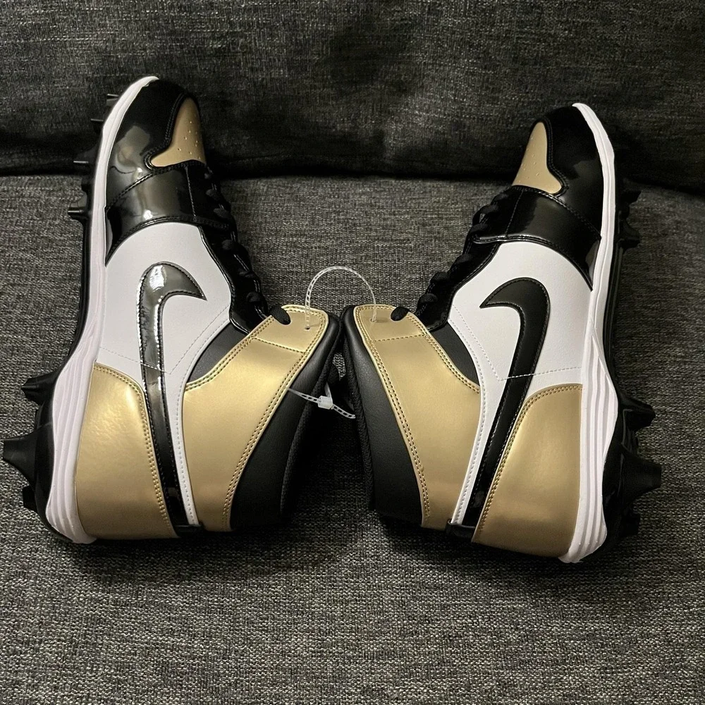 Jordan Shoes Mens Size 18 Gold Black Air Jordan 1 Football Cleats FJ6805-701